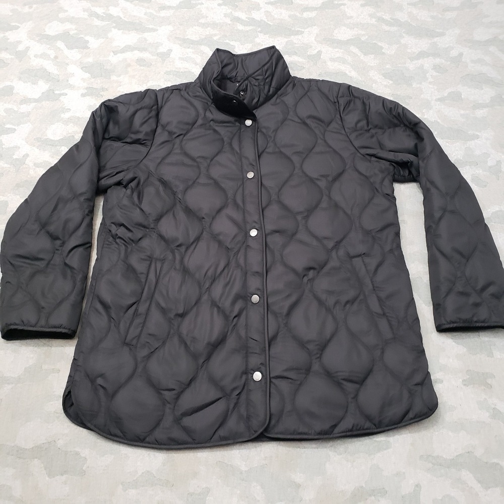 32 Degrees Heat Quilted Puffer Jacket Womens Large Black Snap Up Pockets Outdoor